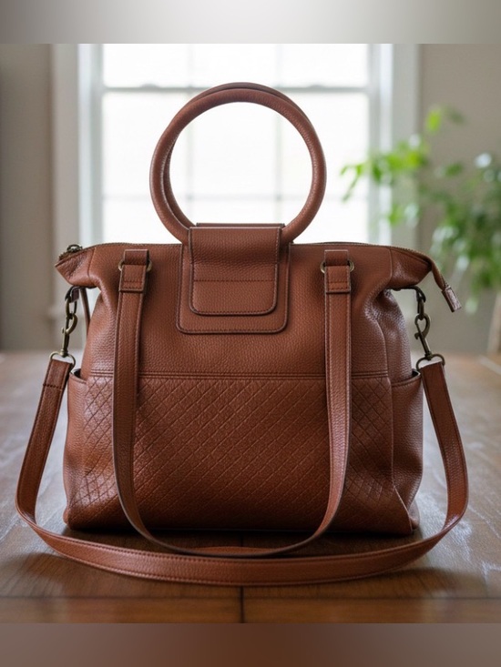 Time and Tru Handbags - Time and True Giselle Cognac Brown Faux Leather Tote Shoulder Handbag Purse